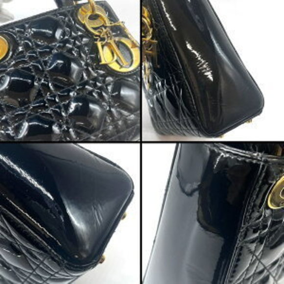 Dior Shoulder Bag Lady Mini Black Cannage Patent Calfskin Cowhide - Picture 10 of 11